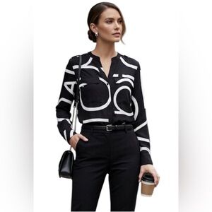 Calvin Klein White on Black Monochrome Graphic Shirt, Size 12 ✨🖤✨